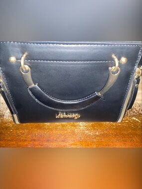 Black Structured Top-Handle Women's Bag with Gold Hardware